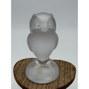 Vintage French Crystal De Sevres Signed Frosted Owl Figure 4.5”